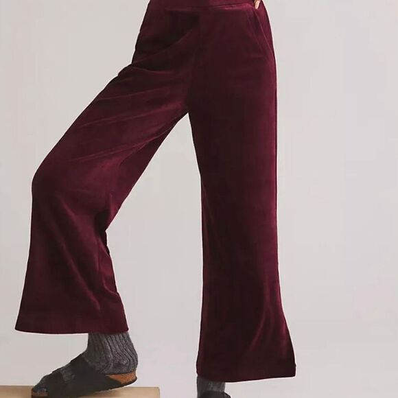 Daily Practice Urban Outfitters Burgundy Velour Wide Leg Lounge Pants Size XS - Picture 1 of 9